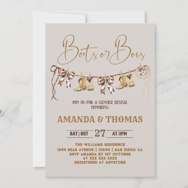 Invitation Boots or Bows Rustic Genre Reveve (Devant)
