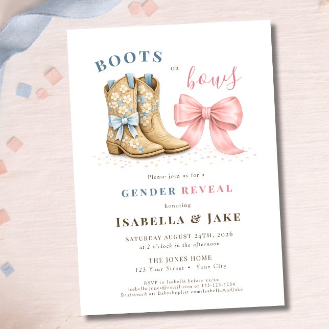Invitation Boots or Bows Western Theme Gender Reveal Party (Créateur téléchargé)
