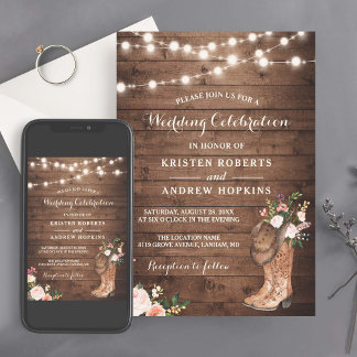 Invitation Boots rustiques Cowboy Cowgirl Floral Lumières Mar
