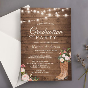 Invitation Boots rustiques Floral String Lights Graduation Pa