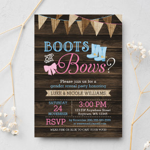 Invitation Boots rustiques ou Bows Baby shower de révélation 