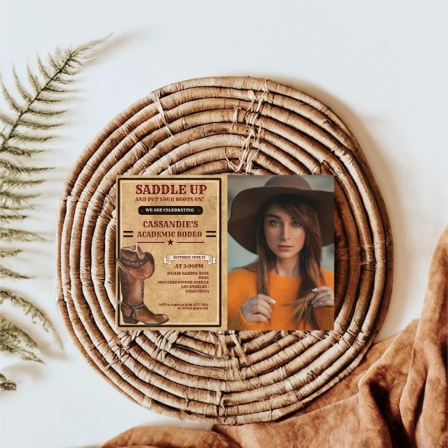 Invitation Boots rustiques Western Cowboy Graduation (Créateur téléchargé)