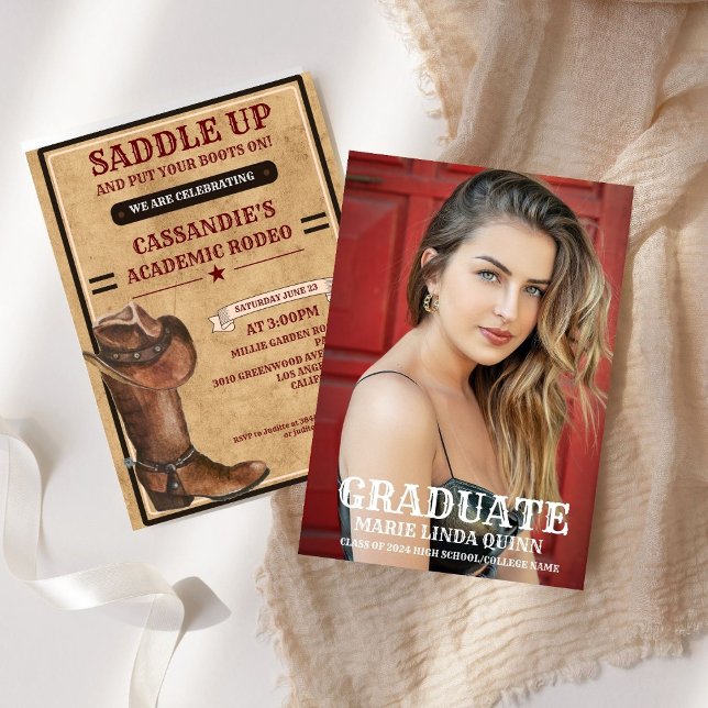 Invitation Boots rustiques Western Cowboy Graduation (Créateur téléchargé)