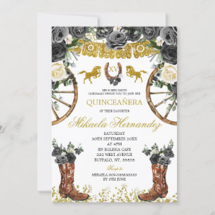 Invitation Boots Western Gold et Black Charra 15 Anos Invitat