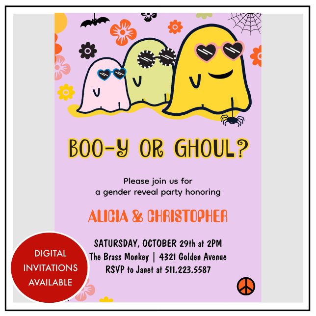 Invitation Booy ou Ghoul Retro Ghost Halloween Sexe révéler (Booy-or-Ghoul-Retro-Ghost-Halloween-Gender-reveal-Invitation-1)
