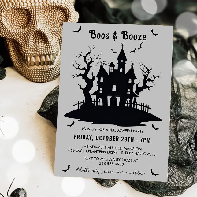 Invitation Booze Et Booze Grey Halloween Party (Créateur téléchargé)