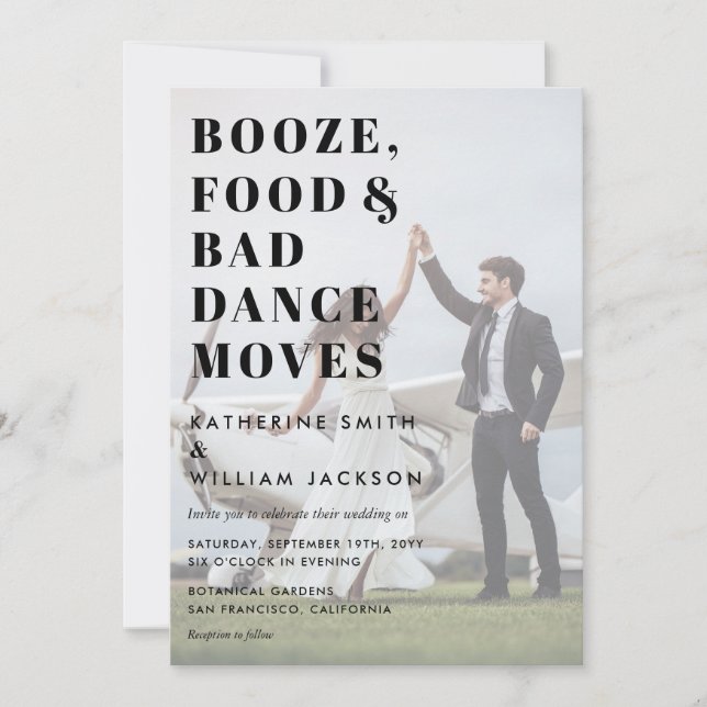 Invitation Booze Food and Bad Dance Moves Photo Arrière - pla (Devant)
