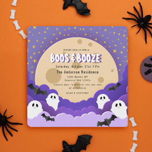 Invitation Booze Ghost Moon Halloween Party
