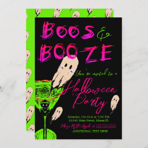 Invitation Booze Halloween Ghost Neon Black