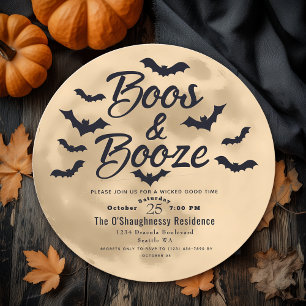 Invitation Booze Moon et chauves-souris Adult Halloween Party