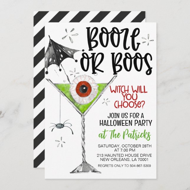 Invitation Booze ou Boos Halloween Party (Devant / Derrière)