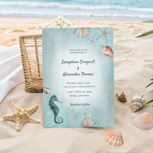 Invitation Bord de mer Plage Eau Bleue Aquarelle Coquillage