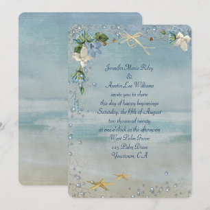 Invitation bord de mer turquoise avec étoiles de mer et bulle