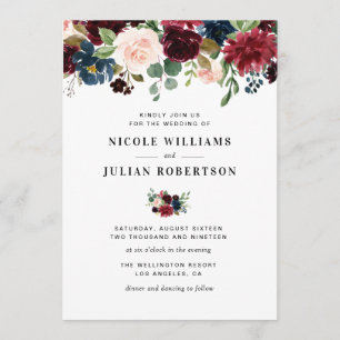 Invitation bordeaux et marine, rougir mariage rose