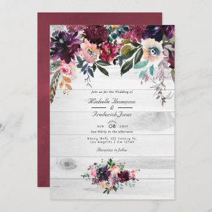 Invitation Bordeaux Floral Jardin QR Code RSVP Mariage Invita
