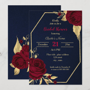 Invitation bordeaux or floral marine bleu nuptiale