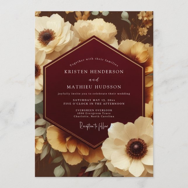 Invitation Bordeaux Ornate Botanical Wedding (Devant)