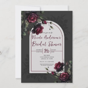 Invitation Bordeaux Red Roses Shadowy Grey Floral Bridal