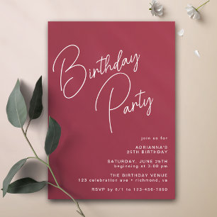 Invitation Bordeaux   Typographie moderne Burgundy Red Annive