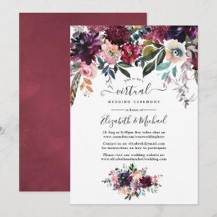 Invitation Bordeaux Vin Floral Mariage virtuel en ligne