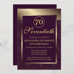 Invitation Bordeaux Violet Et Or Motif Bordure Anniversaire