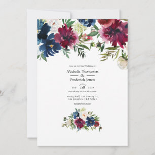 Invitation Bordo et Mariage floral de la marine