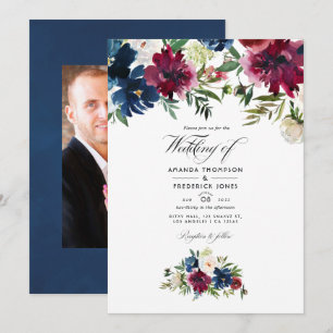 Invitation Bordo et marine aquarelle Mariage floral photo