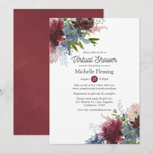Invitation Bordo et Navy Floral Fête Virtuelle de Mariage