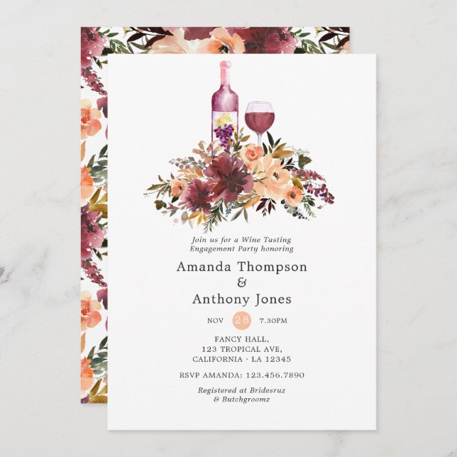 Invitation Bordo Peach Vin Tasting Engagement (Devant / Derrière)