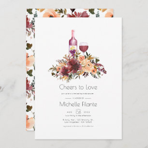 Invitation Bordo Pêcher Floral Vin Dégustation Fête des marié