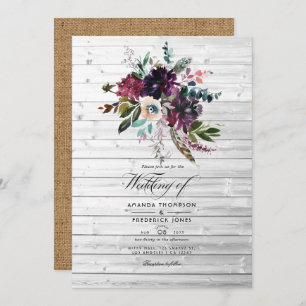 Invitation Bordo Violet Plum Floral Rustique Bohème Mariage