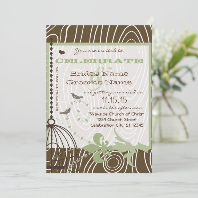 Invitation Bords verts margarita grain de bois marron (Debout devant)