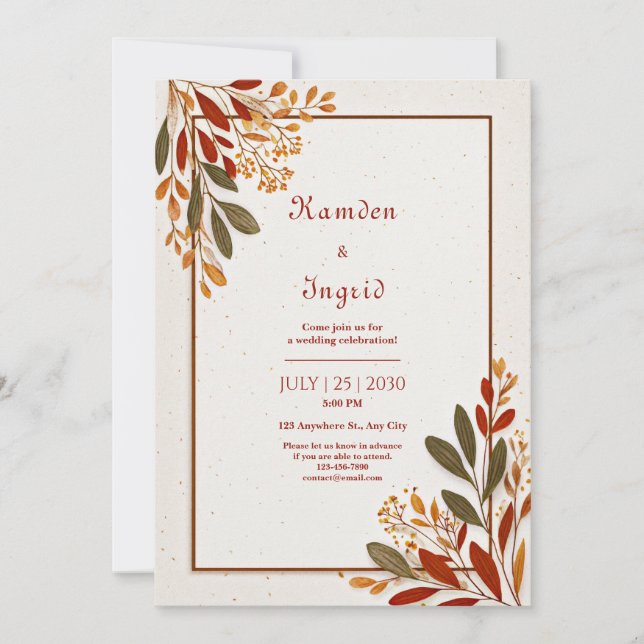 Invitation Bordure Automnale Rustique en Terre Cuite de Branc (Devant)