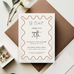 Invitation Bordure blanche beige vague 30e anniversaire Invit