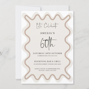 Invitation Bordure blanche beige Vague 60e anniversaire Invit