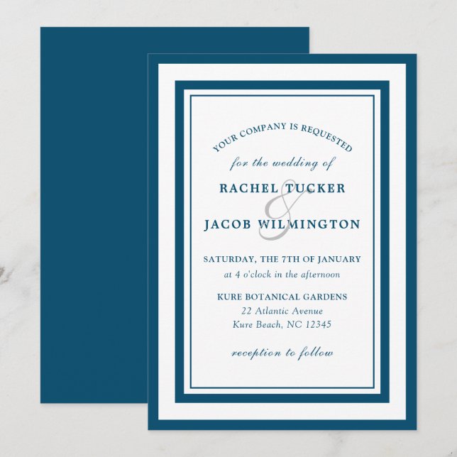Invitation Bordure blanche profonde moderne Mariage simple (Devant / Derrière)