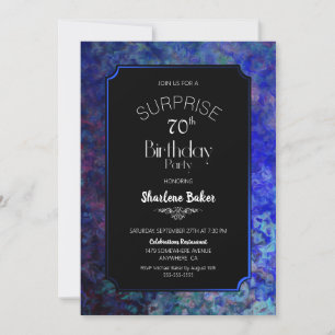 Invitation Bordure bleue Black Surprise 70e fête d'anniversai