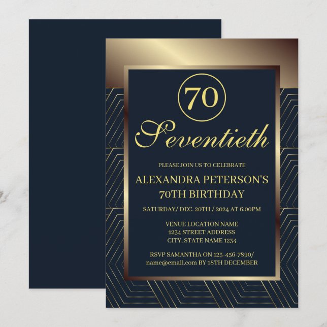 Invitation Bordure Bleue Et Or De La Marine Anniversaire (Devant / Derrière)