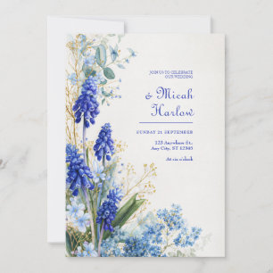Invitation Bordure botanique à l'aquarelle Muscari bleu de co