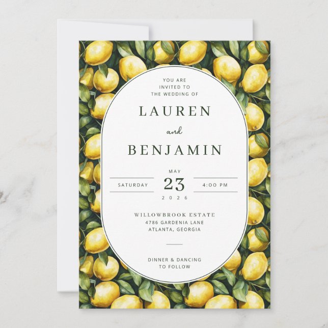 Invitation Bordure Botanique de Citron Jaune Joyeux (Devant)