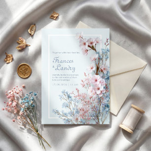 Invitation Bordure botanique romantique pastel bleu de cerisi