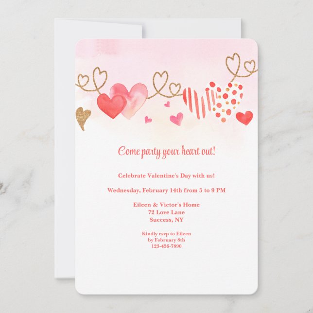Invitation Bordure cardiaque Valentine (Devant)