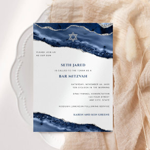 Invitation Bordure d'Agate Bleu et Argent, Bar Mitzvah