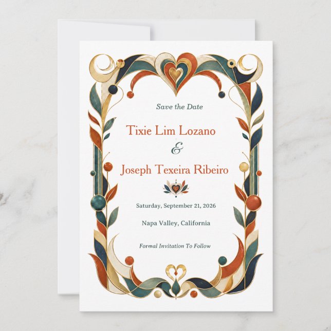 Invitation Bordure de carton d'invitation de mariage Art Déco (Devant)
