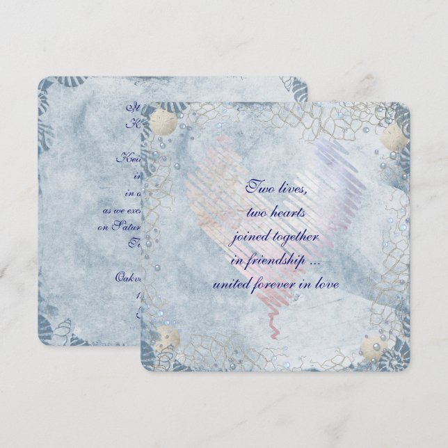 Invitation Bordure de coquillage bleu avec filet (Devant / Derrière)