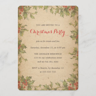 Invitation Bordure de couronne de houx vintage pour fête de N