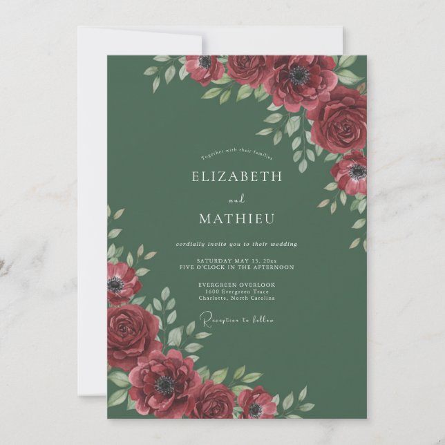 Invitation Bordure de fleurs de mariage riche en Bourgogne (Devant)