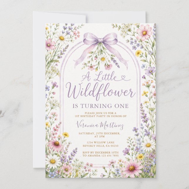 Invitation Bordure de fleurs sauvages de jardin fille violett (Devant)