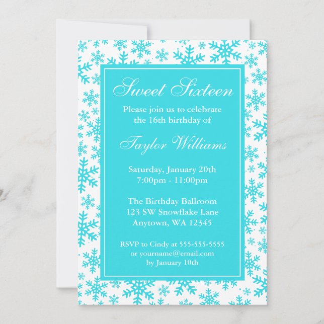 Invitation Bordure de flocon de neige sarcelle Hiver merveill (Devant)