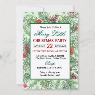 Invitation Bordure de houx vert et rouge pour fête de Noël